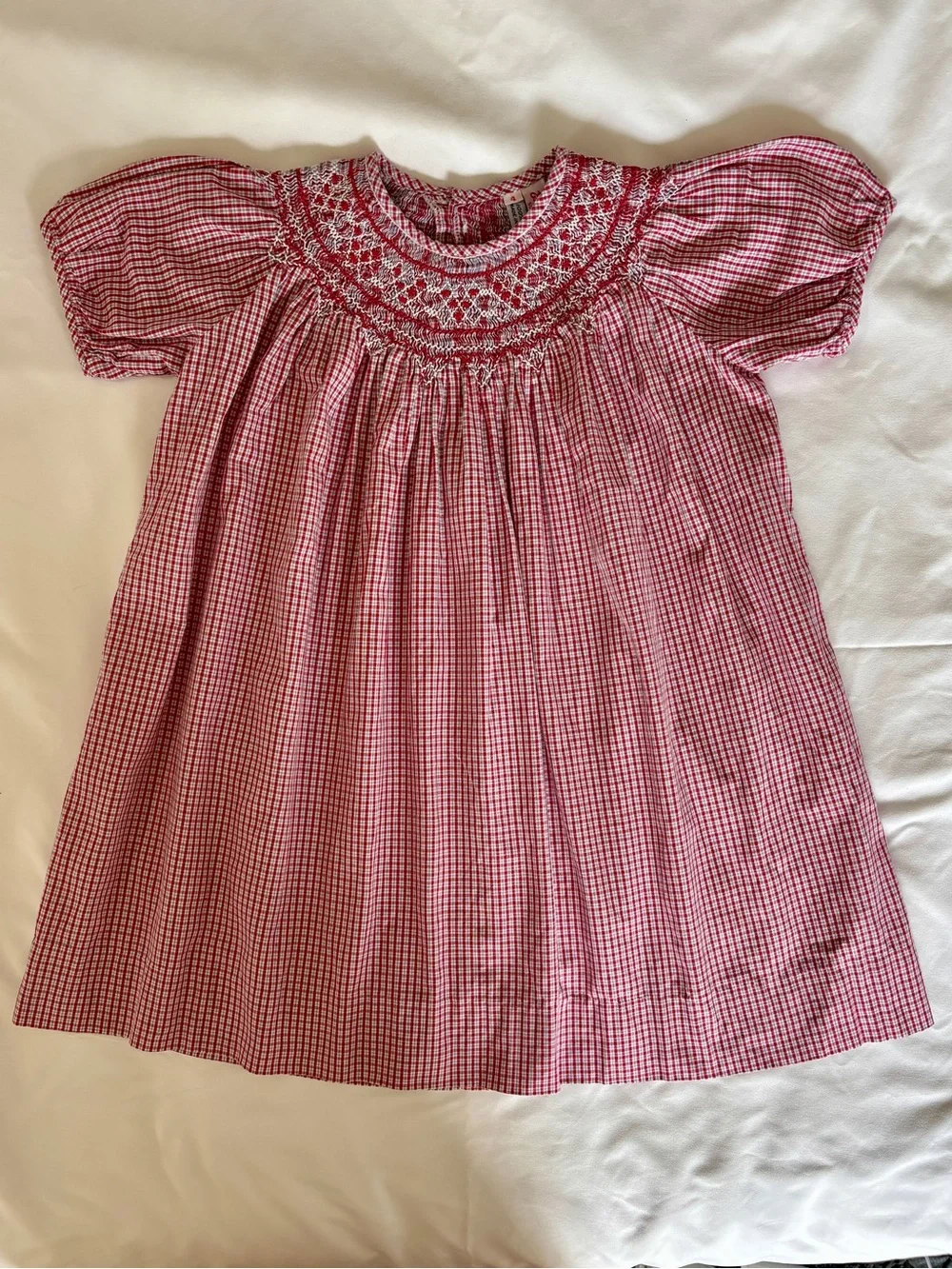 Girls' Reddish Pink Checked Smocked Formal Dress